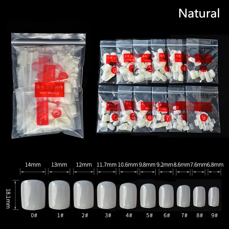 500 Uds. Cubierta redonda Natural blanca transparente puntas de uñas acrílicas falsas francesas manicura de Gel UV puntas cuadradas para decoración de uñas postizas Ultra flexibles