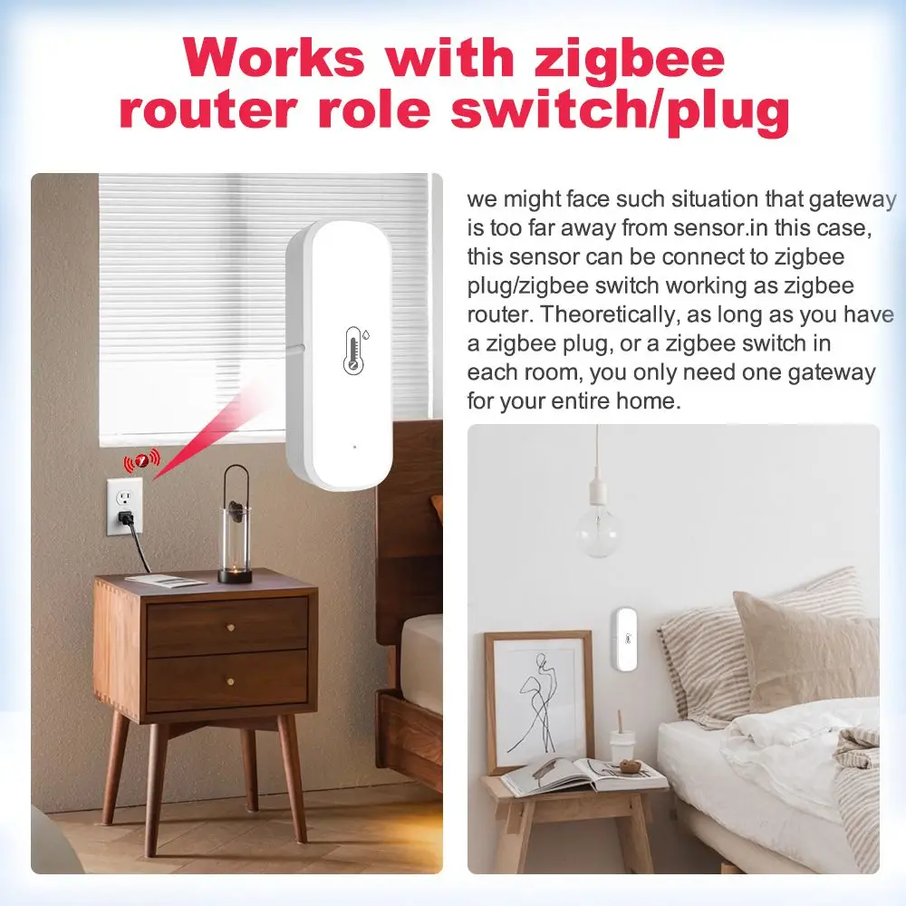 ZigBee Tuya WiFi Temperature And Humidity Sensor Indoor Humidity Sensor Battery Powered APP Monitoring Support Alexa Google Home