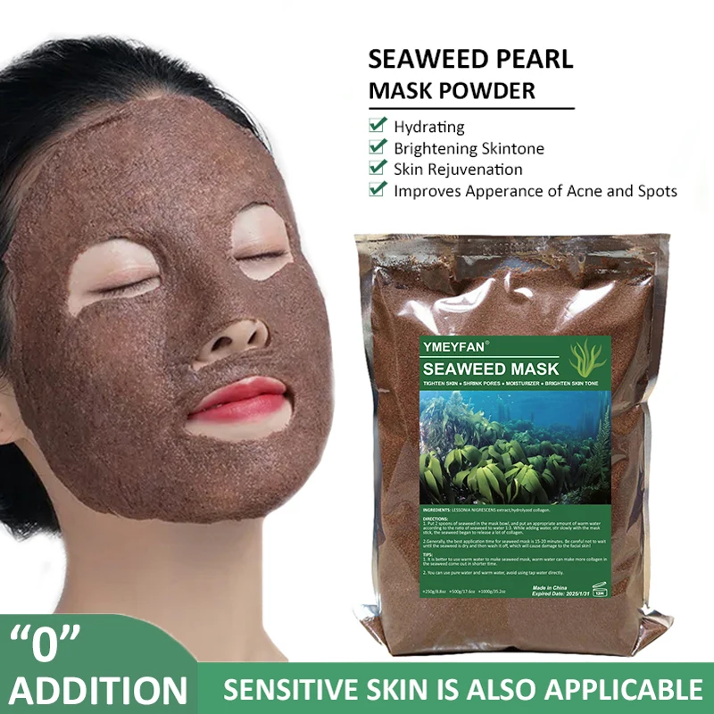 Natural Algae Seed Seaweed Mask for Whitening Peeling Mask Nano Pure Pearl Powder Shrink Pores Anti Acne Female Beauty Skin Care