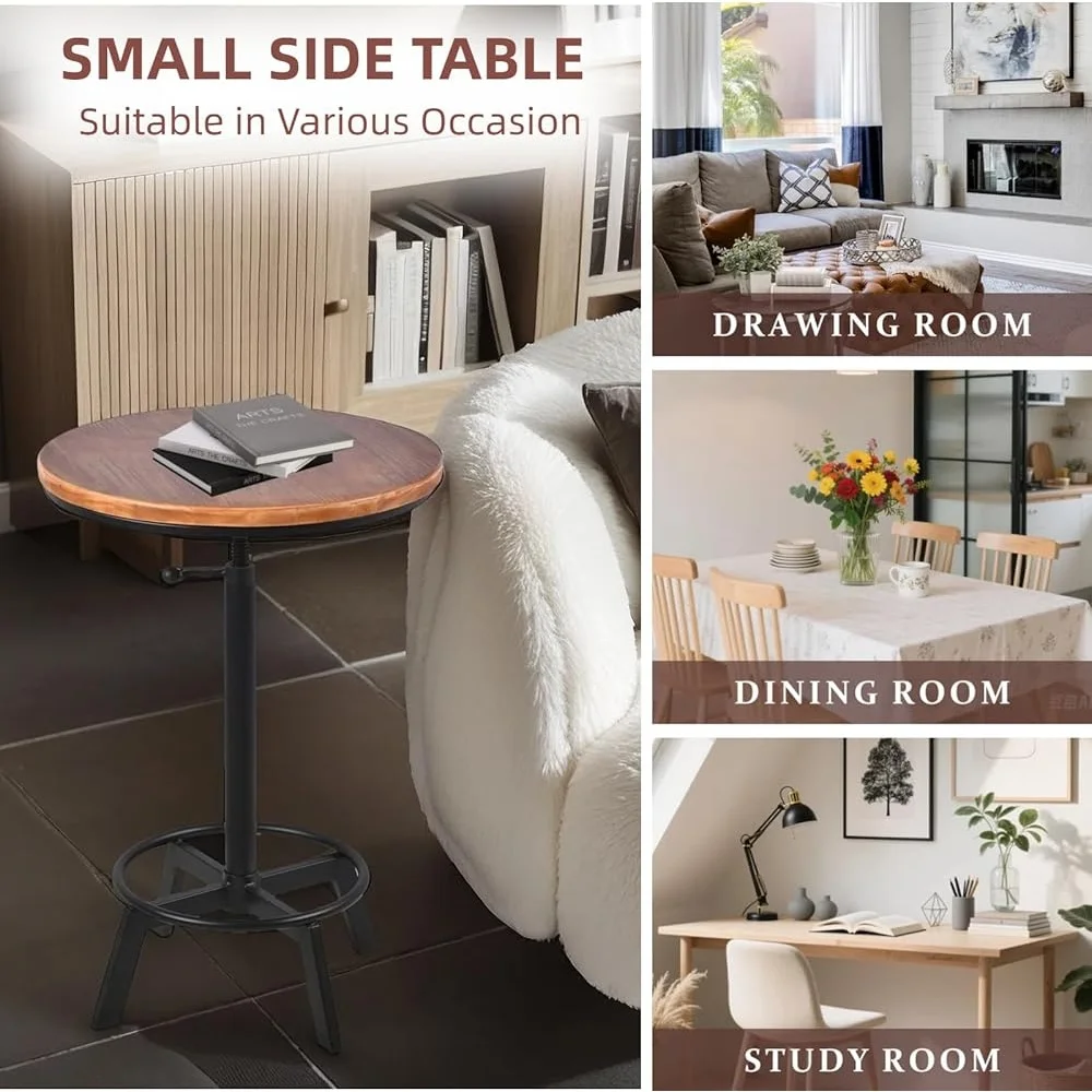 Height Adjustable Rustic Bar Table 360 Degree Swivel Bistro Pub Dining Cocktail Table Vintage Industrial Style Kitchen Office