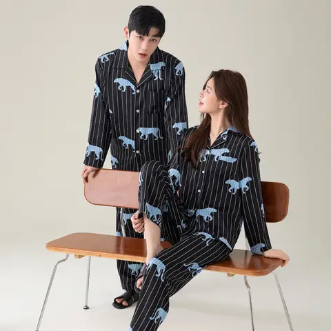 Satin Couples Pajama Sets Men & Women Long Sleeve Sleepwear Classic Button down Silky Soft Loungewear Pjs Set