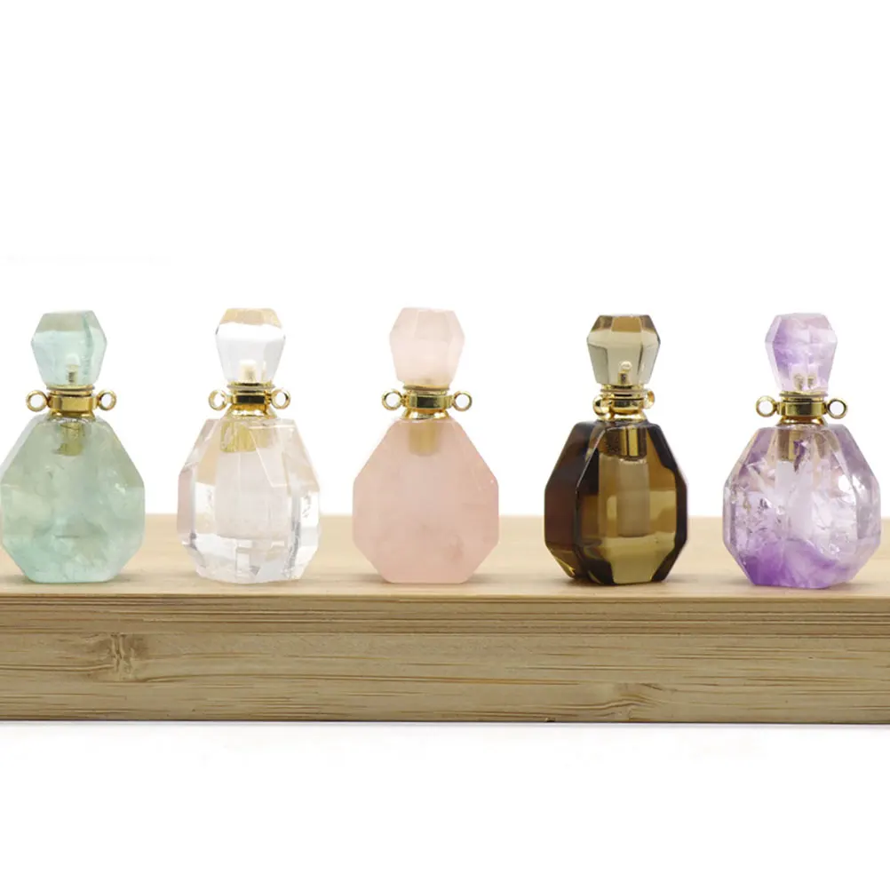 

Crystal Pendents Perfume Bottles Pink Essential Oil Containers Hanging Necklace Pendants Mini Crystal Bottle Decorations Natural