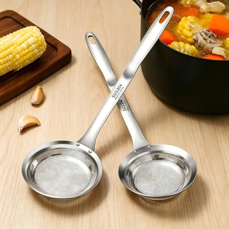 -316 Stainless Steel Fat Skimmer Spoon Fine Mesh Grease Foam Removing Oil Dregs Fishing Percolator Fried Food Net Strainer