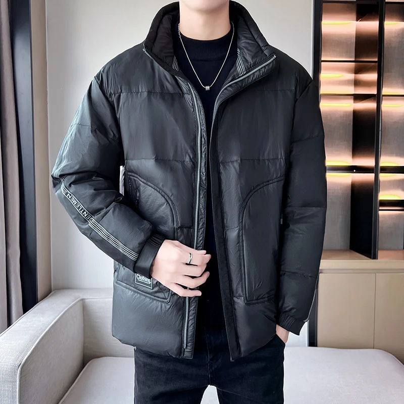 Casaco de pato à prova de vento masculino, outwear quente sólido, alta qualidade, outono, inverno, gola alta, casaco puffer curto, roupas de baixo,