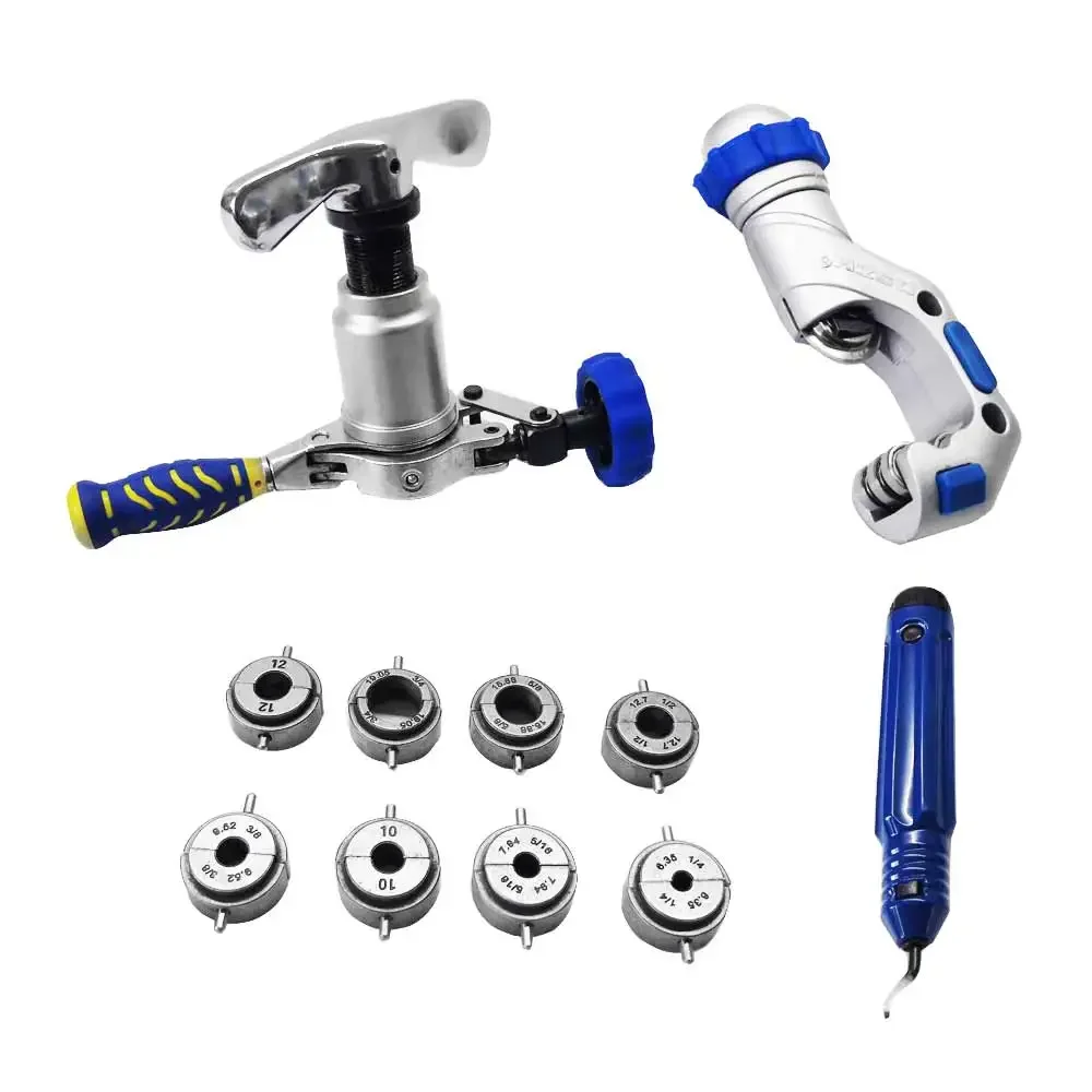 플레어 도구 키트 WK-519FT-L 구리 파이프 플레어링 1/4-3/4 인치 O.D.Tubing용 편심 45도 콘 튜브 플레어 도구 세트