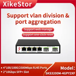 XikeStor 웹 관리용 2.5G 스위치, 6 포트 L2, 4 2.5G RJ45 및 2 10G SFP + 포트 포함, VLAN 분할 포트 집계