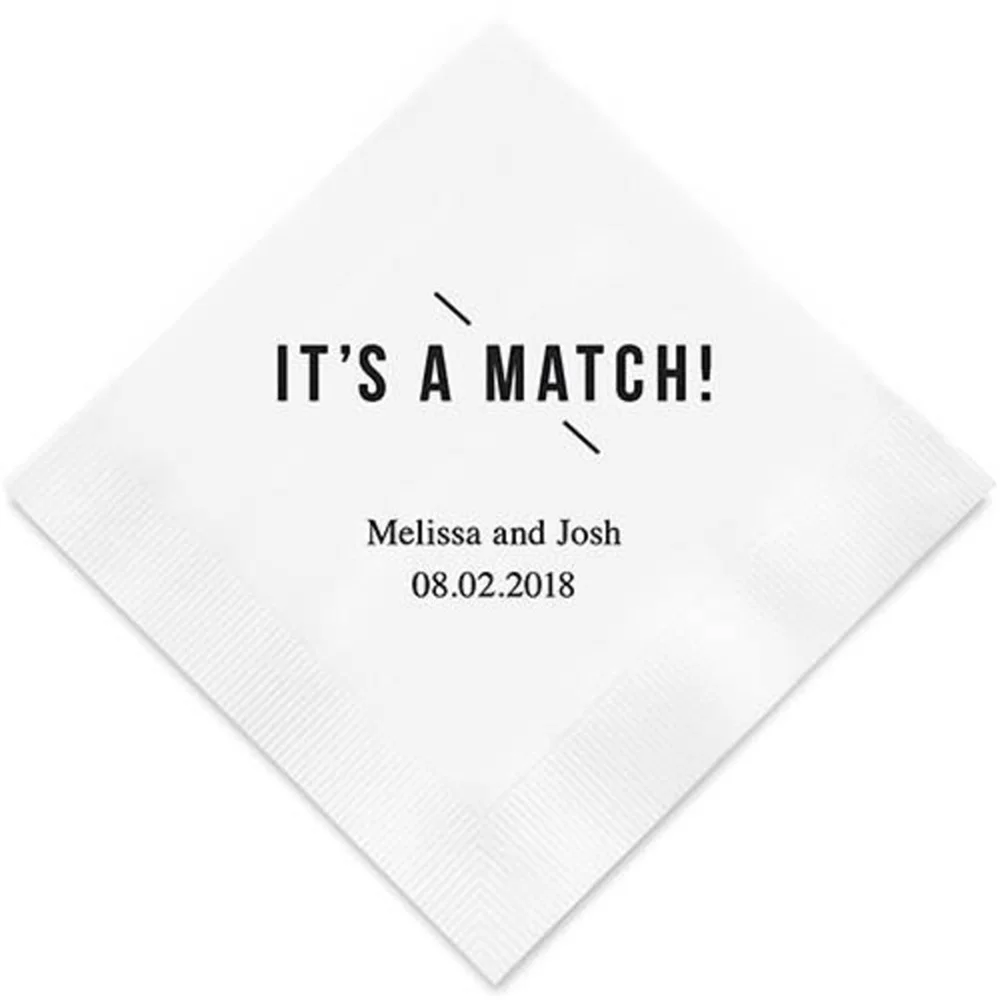 

50PCS It's A Match Personalized Printed Wedding Napkins - 3 Sizes / Multiple Colors