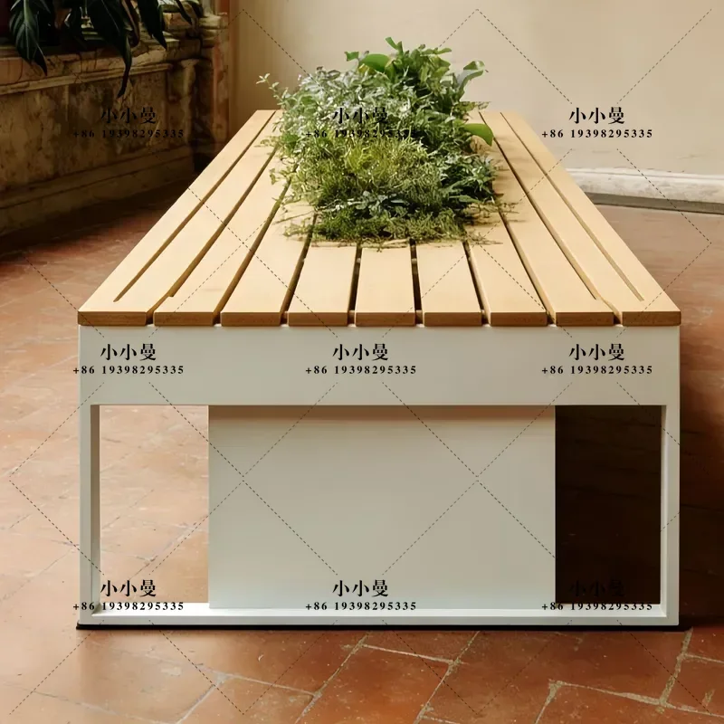 Outdoor Square Stainless Steel Wrought Iron Flower Box Planter with Bench Seat Combo for Commercial Garden Fence Tree Bed