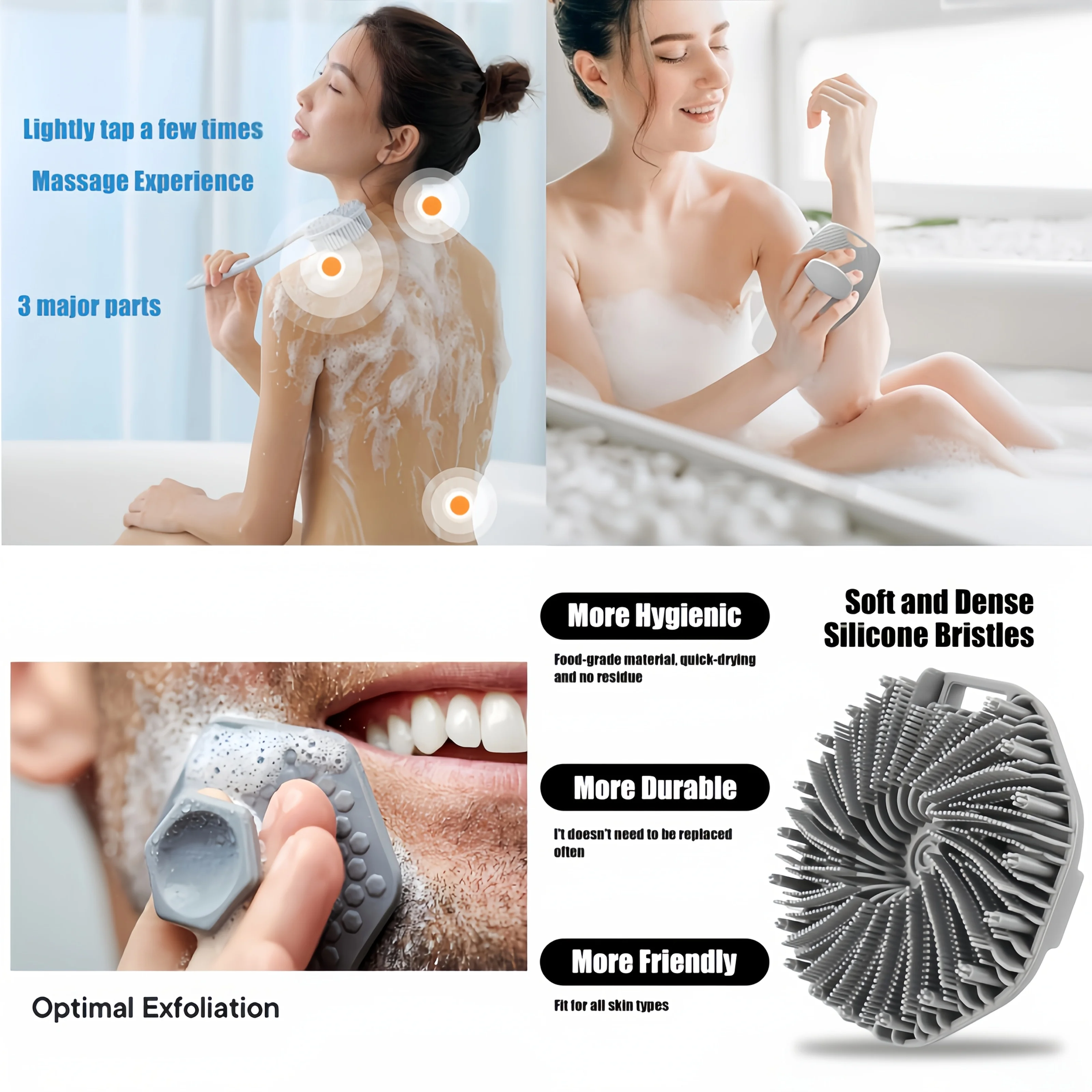 طقم فرش حمام سيليكون رمادي مكون من 4 قطع #2