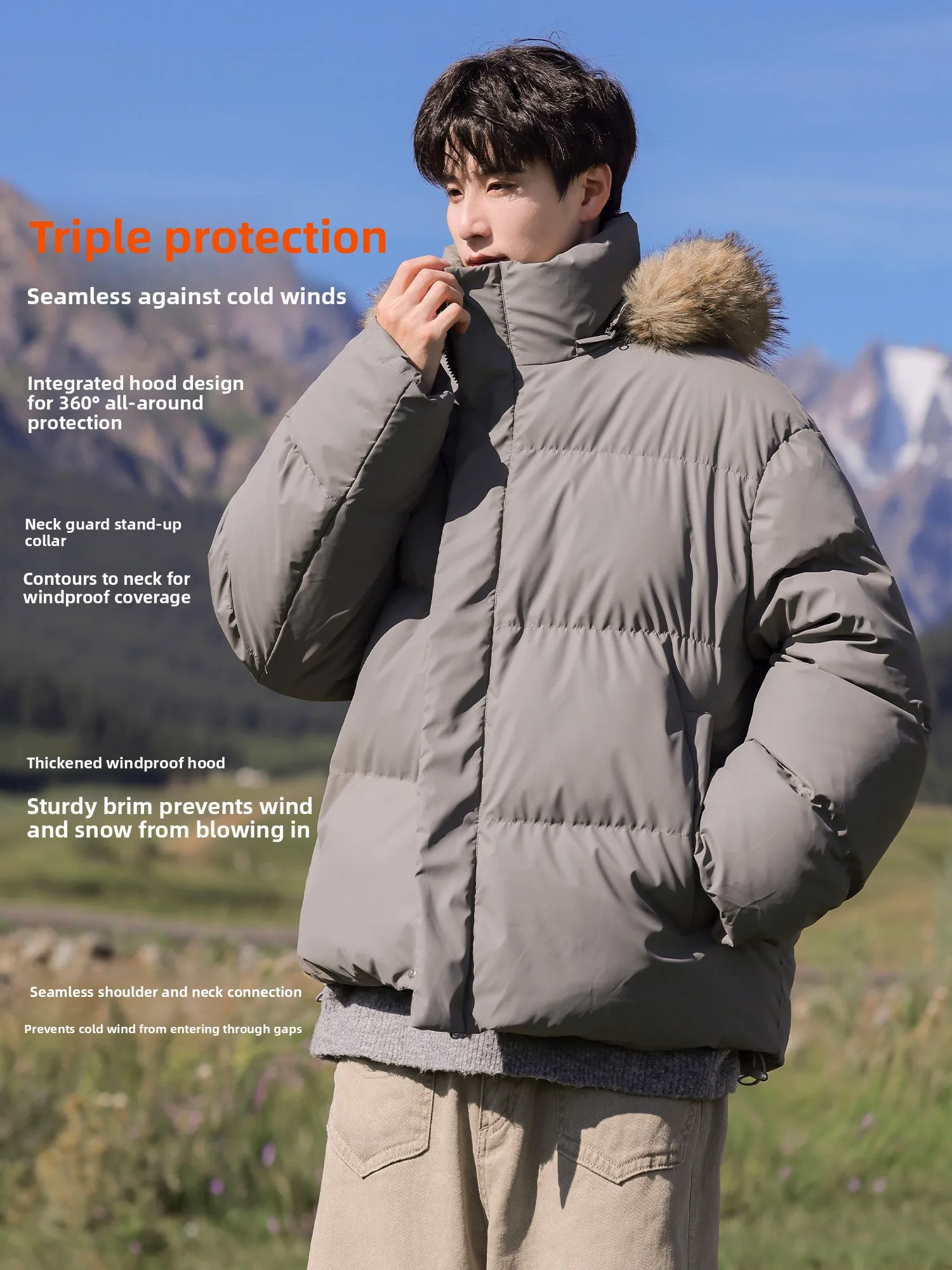 الرجال مقنعين Thiened الشتاء القطن Jaet بولي ياقة ياقة جلدية عادية Faion الدافئة الشباب سستة الديكور معطف طويل Sve