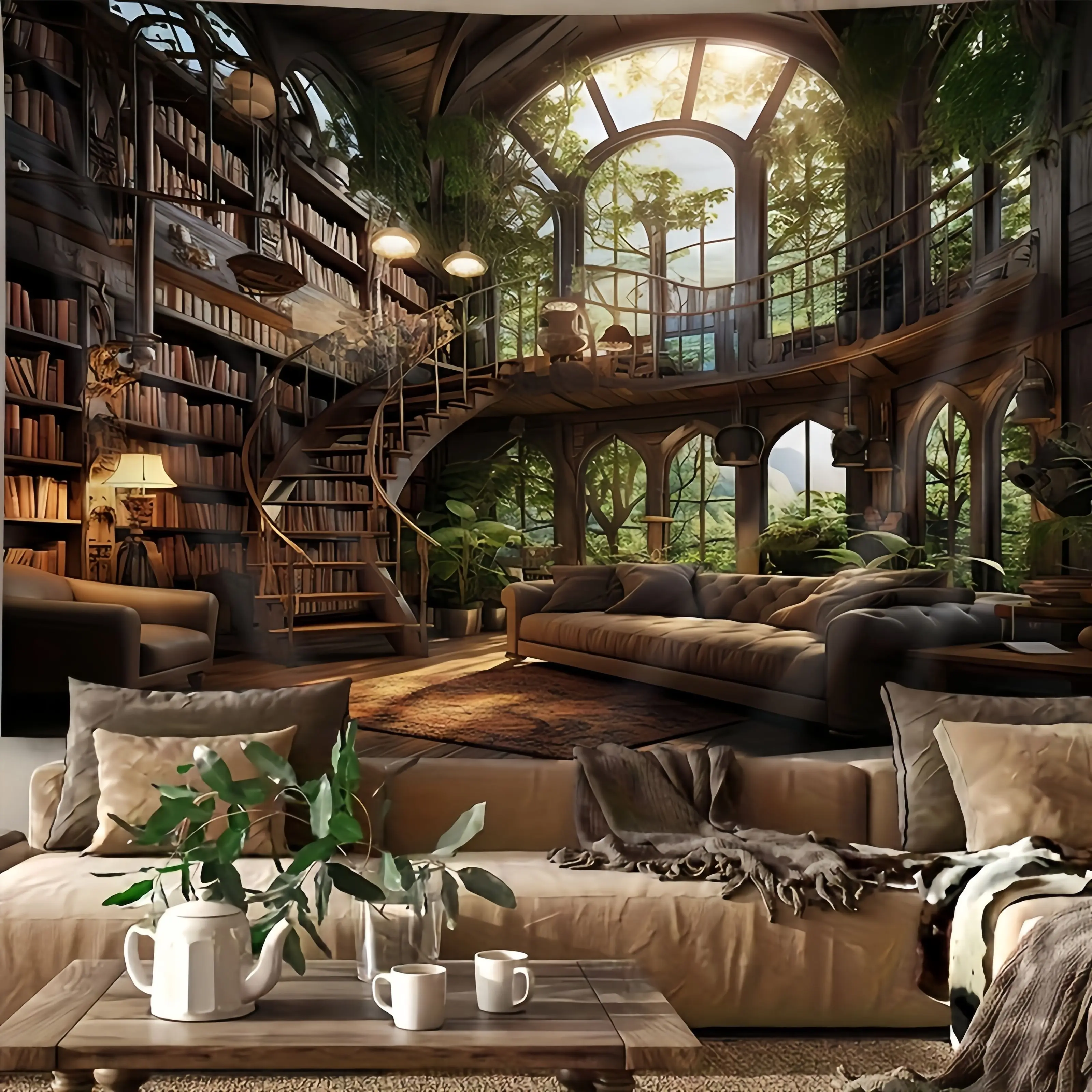 1 Piece Vintage Bookshelf Pattern Tapestry Wall Hanging Tapestry Suitable For Bedroom Dormitory Living Room Home Decoration