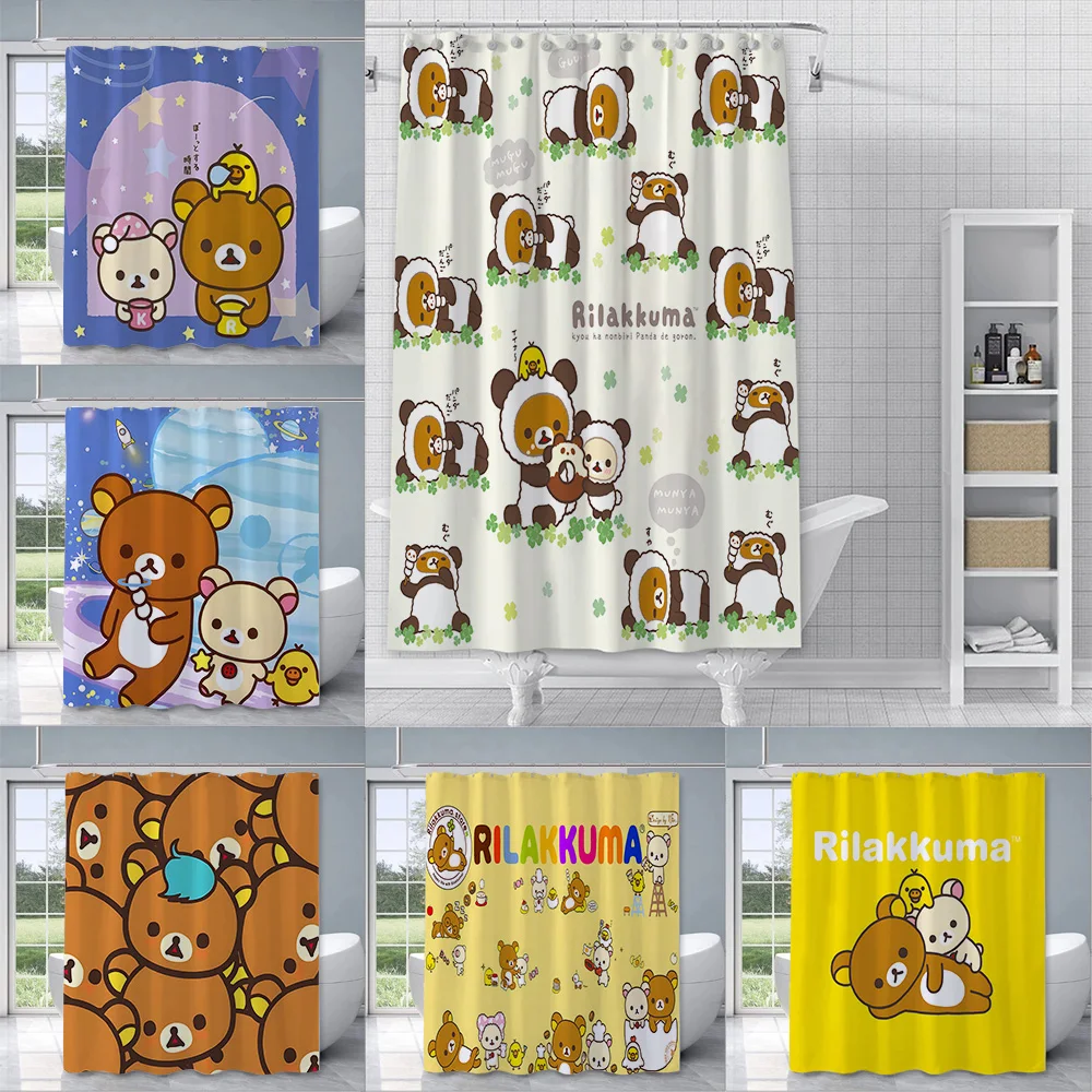 

Cute CartoonR-Rilakkuma Hippie Shower Curtain Waterproof Polyester Fabric Paint Bath Curtains Home Bathroom Decor Curtain