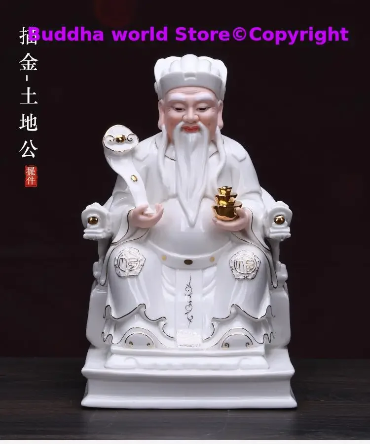 Asia HOME alter Temple High grade Porcelain God of wealth TU DI GONG Buddha statue shop bring money GOOD luck CAI SHEN statue