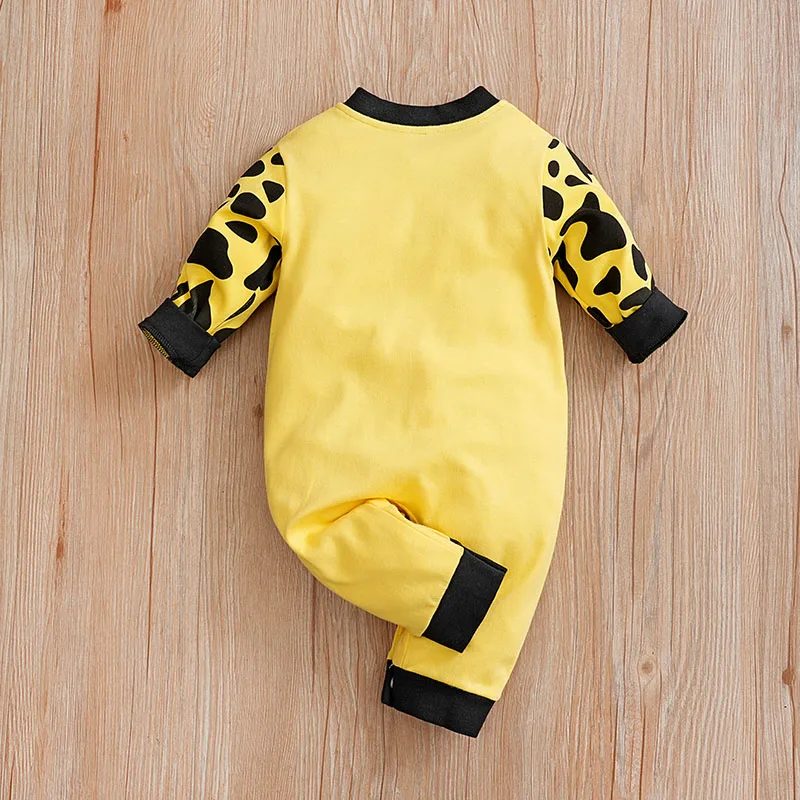 Spring And Autumn Boys And Girls Cute Cartoon Cow Print Cotton Comfortable Long Sleeve Baby Bodysuit