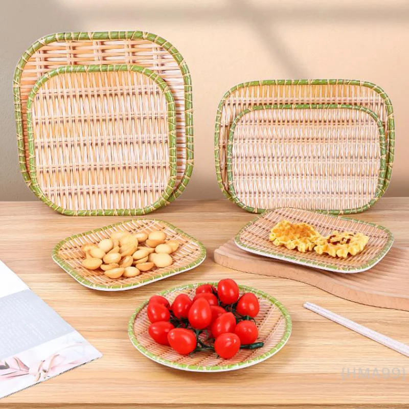 

Bamboo Weaving Hot Pot Vegetable Plate Multiple Styles Melamine Barbecue Plate Green Serving Plate Restaurant