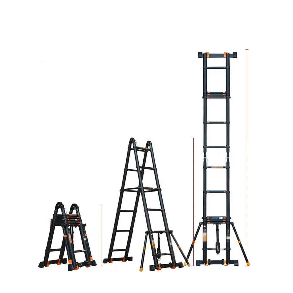 3.7m/4.1m multifunctional folding telescopic step aluminum  ladder,Deformable straight ladder, anti-tilt on the side