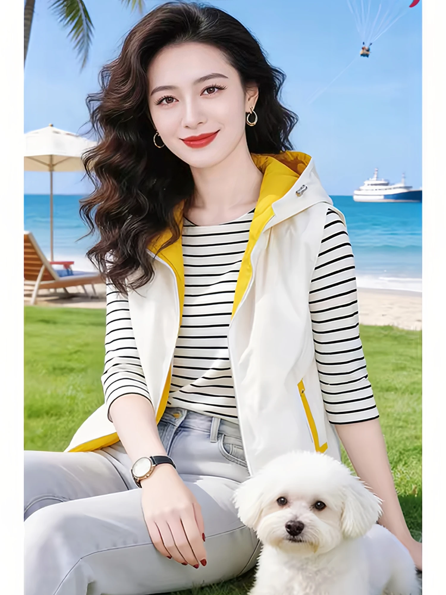 Slimming American College Style Vest Thin Color Block Hooded Shoulder Pad 2026 New Elegant Versatile Top Youthful