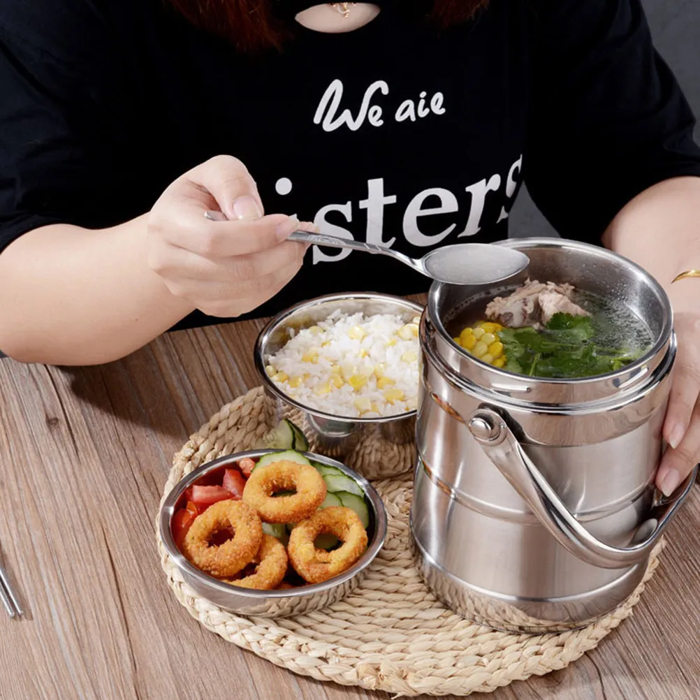 Stainless Steel Multi Layer Thermal Lunch Box with Tight Seal Lid Portable Insulated Food Container 6 Hours Warm Retention 1.9L