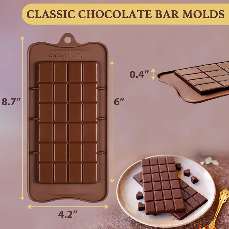 Chocolate Bar Molds Silicone Bars Making Fondant Coffee Mould BPA Free Easy Release Non-Stick for Protein Energy Handmade Gifts