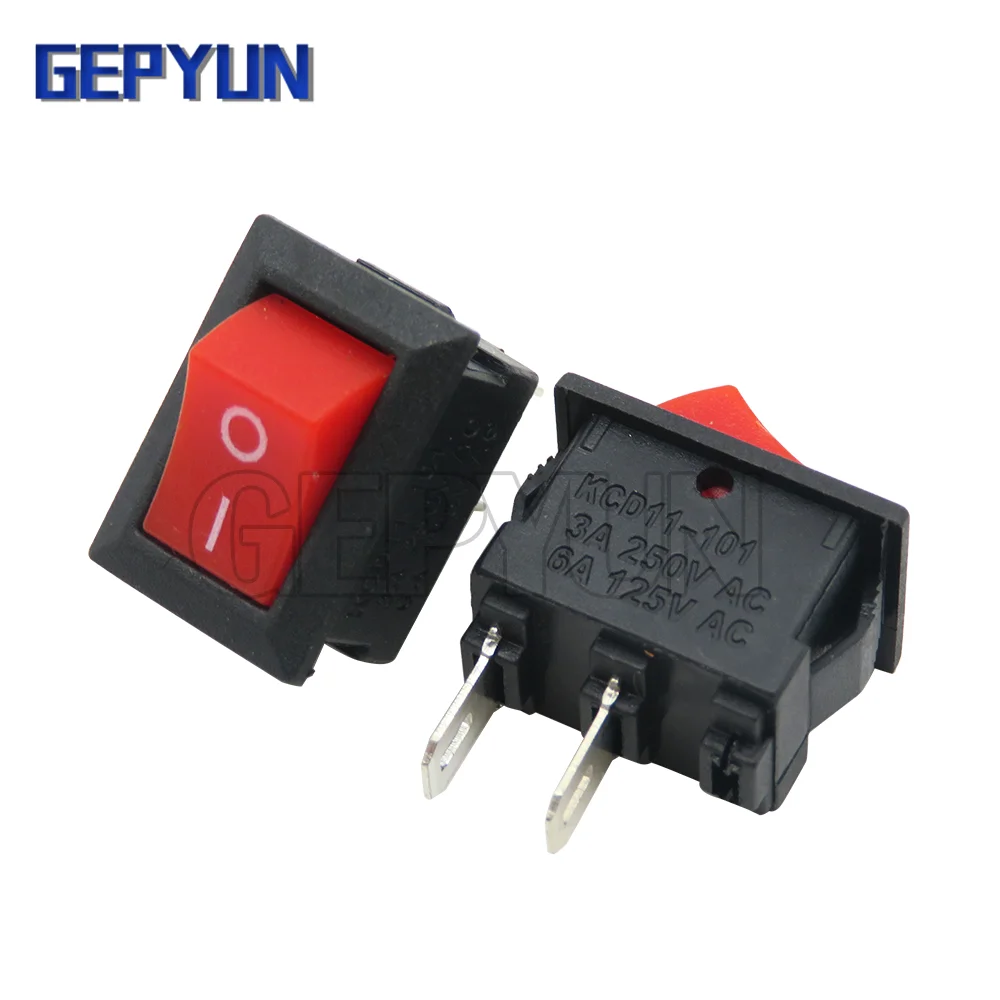 10Pcs Push Button Switch 10x15mm SPST 2Pin 3pin 3A 250V KCD11 Snap-in On Off Boat Rocker Switch 10MM*15MM Black Red White Gepyun