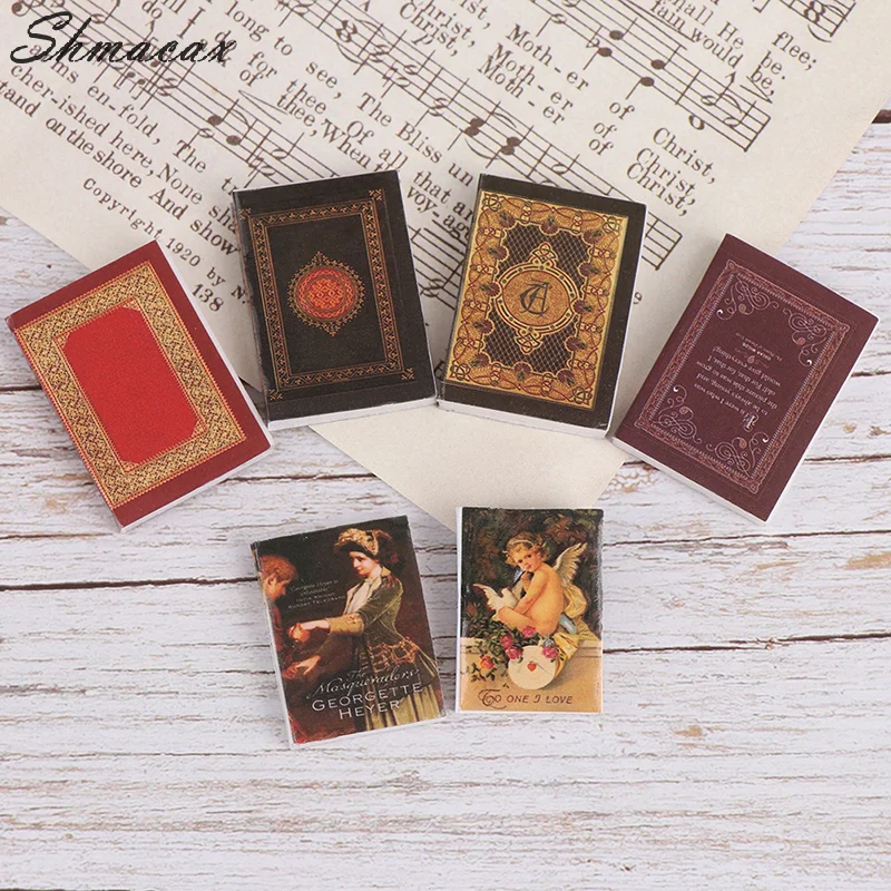 Dollhouse Miniature Book Model, Notebook Doll House, Decoração de Móveis, 1:12, 6Pcs por Conjunto