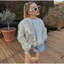 TRAF ZR Sequins Women's Jackets Spring 2023 Elegant New in Outerwear Long Sleeve Harajuku Y2k Streetwear Bomber Jackets