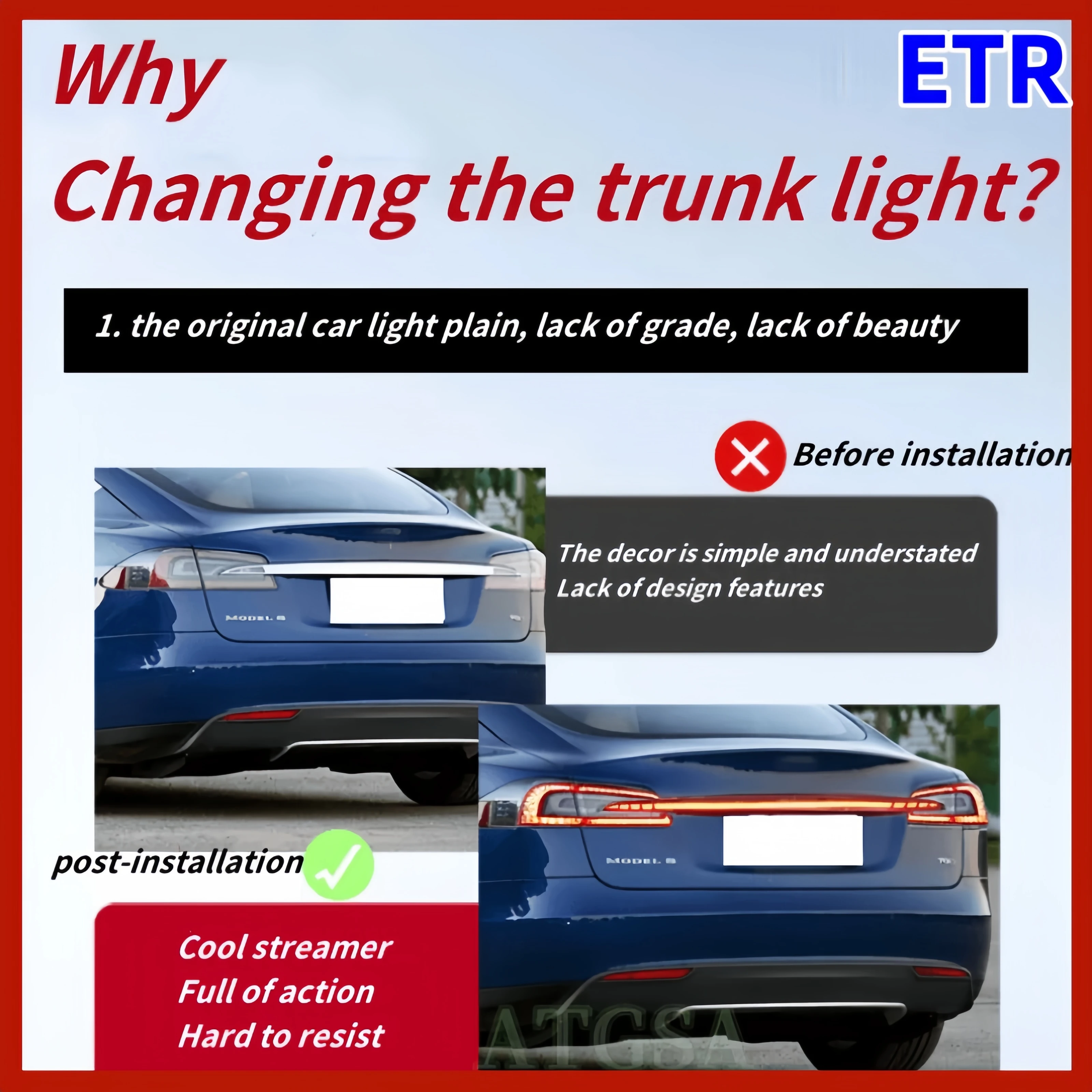 ETR optimum The through-taillight is a new upgrade the for Tesla model s rear boot light 2014-2020