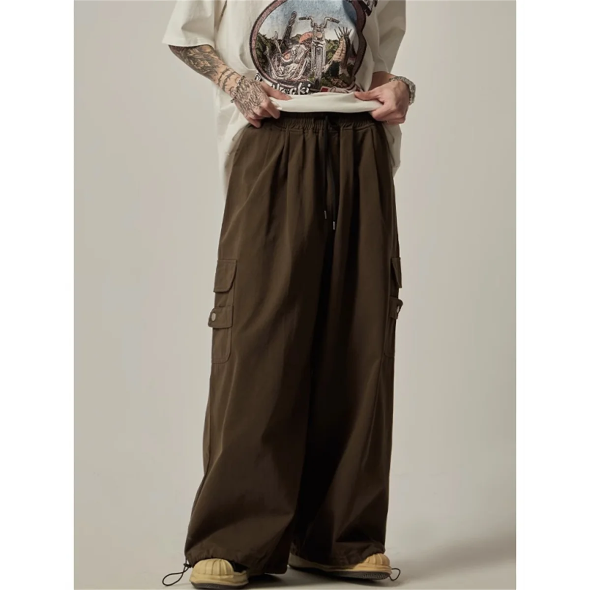 

Новые весенне-летние мужские тонкие однотонные рабочие брюки с большими карманами, модные свободные и универсальные прямые повседневные брюки