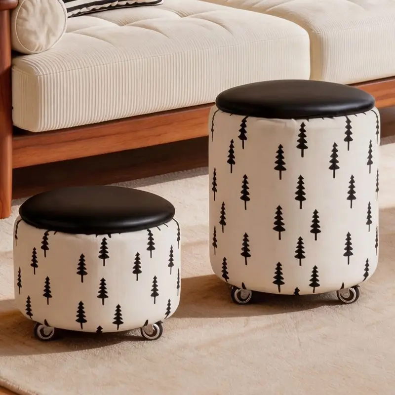 Round Stool with Universal Casters, Movable Stools & Ottomans for Entryway Shoe‑Changing, Sofa Footrest for Living Room Bedroom