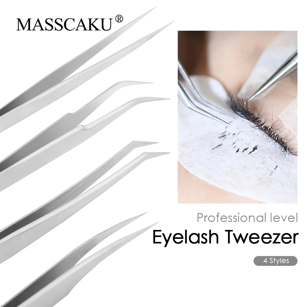 1Pcs Silver Gray Stainless Steel Eyelash Tweezers Anti-static Non-magnetic Professional 3D Lash Extension Makeup Tools Supplies