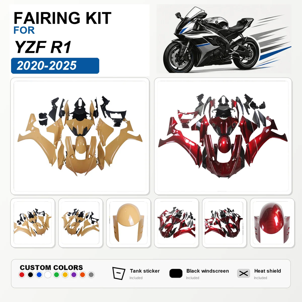 Fit for YZF R1 2020-2025 RN65 1000cc Fairing Kit Injection Moulded ABS Body Panels Cowling Spares Complete Set Parts