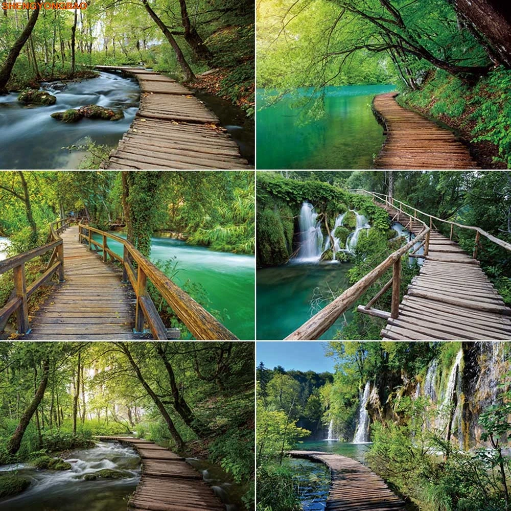 

Waterfall Pathway Photography Backdrops Natural Travel Holiday Party Decoration Photozone Backgrounds Photo Studio Props