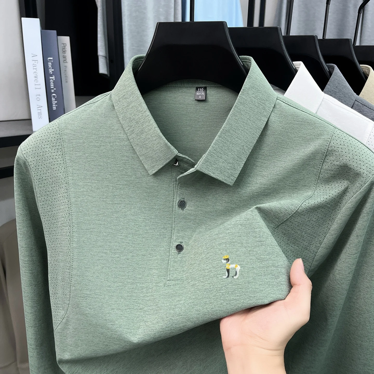 High Quality Brand long-sleeve men's polo shirt Korean version fashion cartoon Puppy embroidery design breathable cooler T-shirt