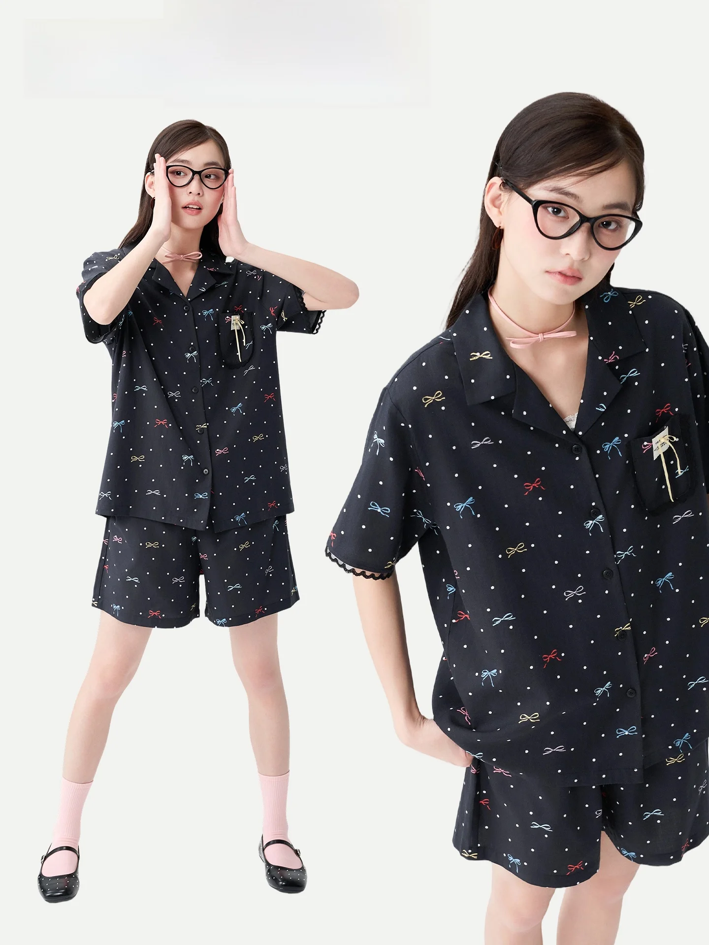 PinkBread   Knot Ladies' Summer Short Sleeve Sleepwear Lenzing Cotton Home Clothes Suitable for Outdoor Wear