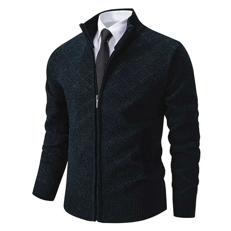 CASUMANL Luxury Clothes Men Cardigan Coat Geometric Zipper Fly Stand Collar Business Formal Mens Knitted Sweater Jacket for Man