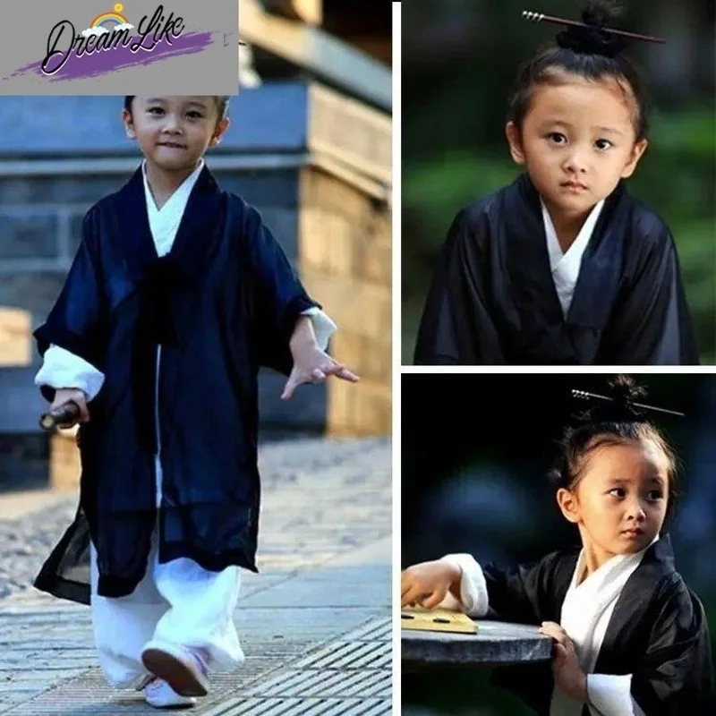 

Детский костюм для выступлений в стиле даосизма: традиционный ханьфу для мальчиков и девочек, наряд ученика, национальная одежда для сценических выступлений