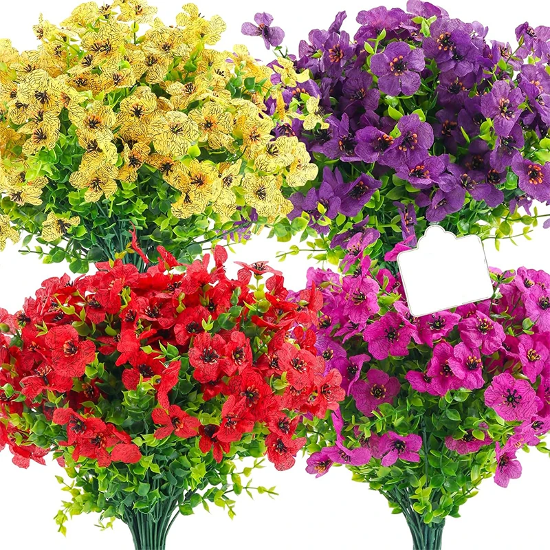 

1Pc Artificial Fake Silk Morning Glory Flower Green Eucalyptus Plant UV Protection for Porch Courtyard Garden Home Decoration