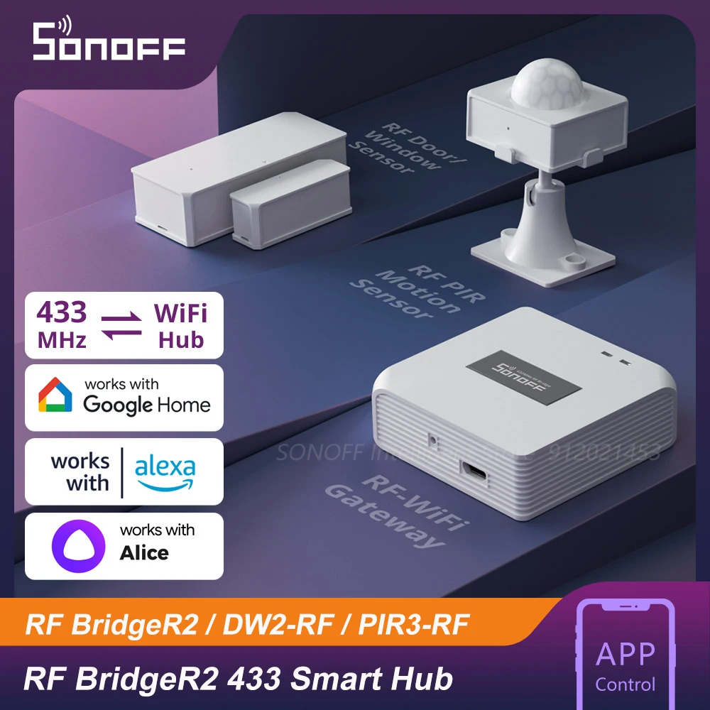 SONOFF RF Bridge R2 433MHz Smart Hub RF Gateway Smart Scene Home Security Control DW2-RF PIR3-RF Sensor Via EWeLink Google Alexa