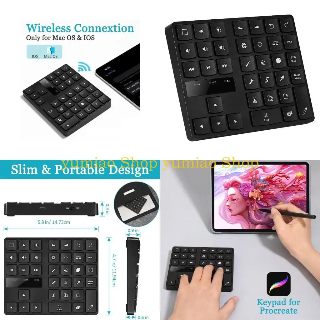 

587B Portable 35Key Rechargeable Keypad for Procreate Backlit Wireless Keyboard