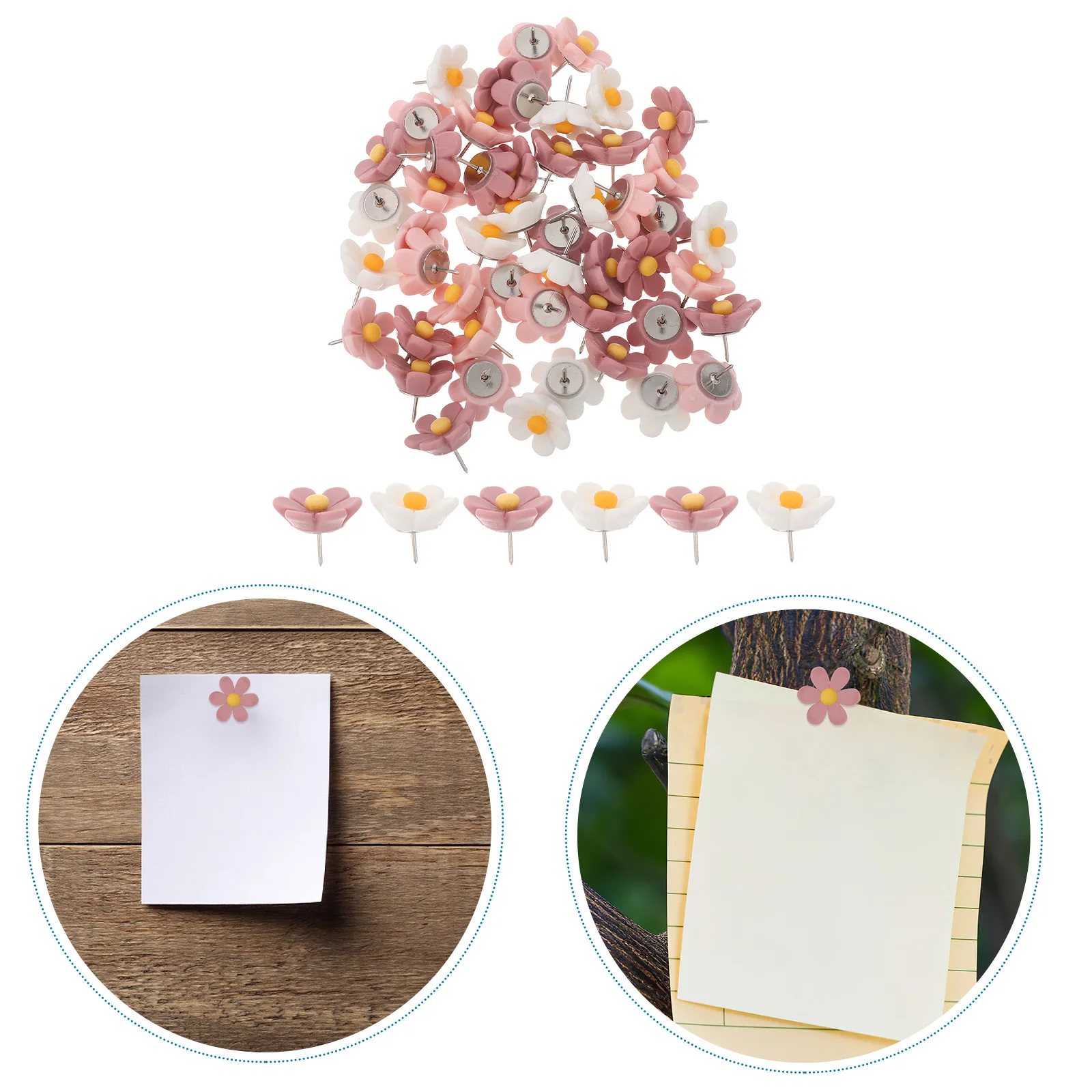 

50pcs Flower Push Resin Metal Thumb Tacks For Bulletin Board Cork Wall Photo Display Office Decor Spring Theme Drawing Pins