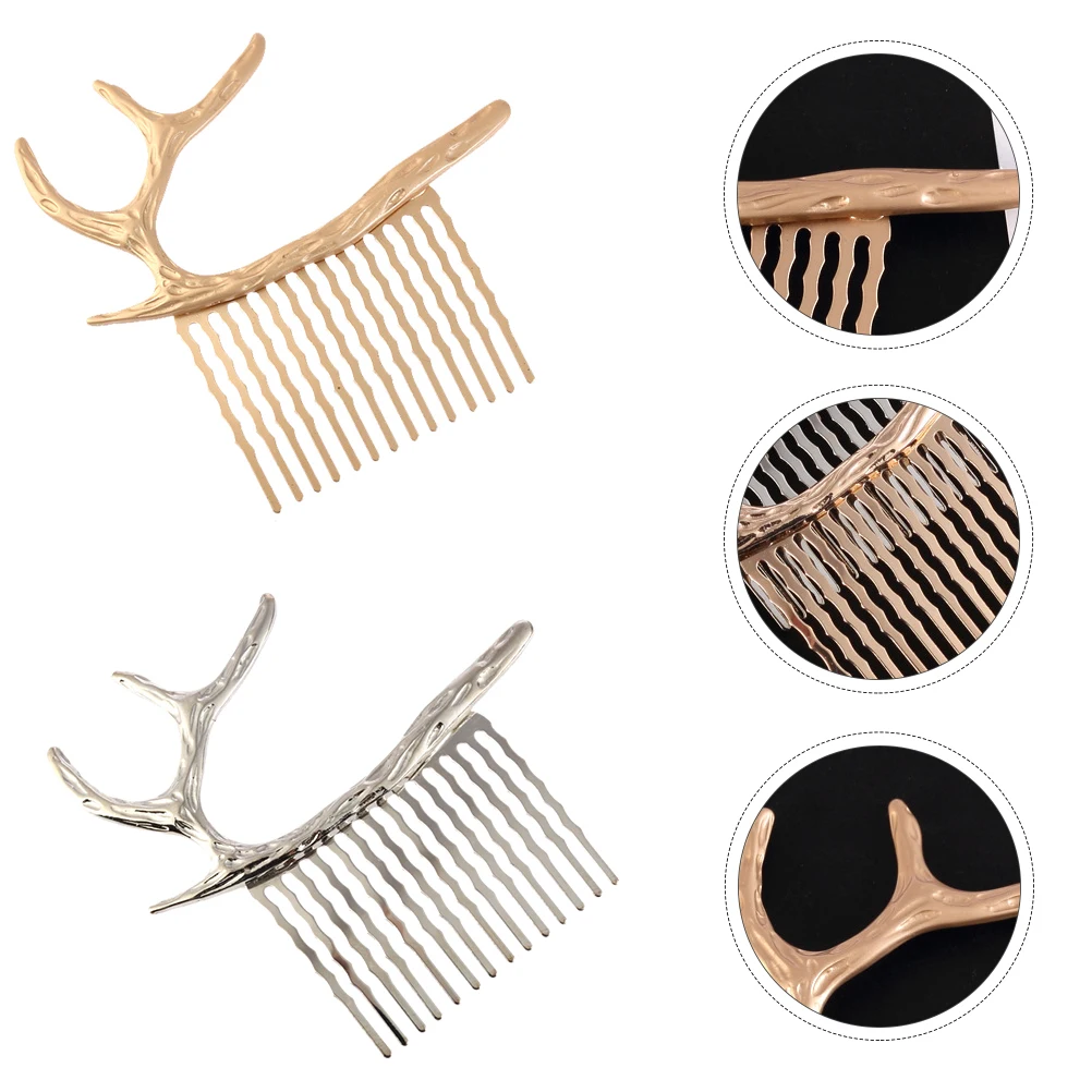 

2Pcs Antlers Hair Comb Alloy Decorative Women Headwear Rhinestone Female Headdress Hair Accessories Special Occasion Photo Prop