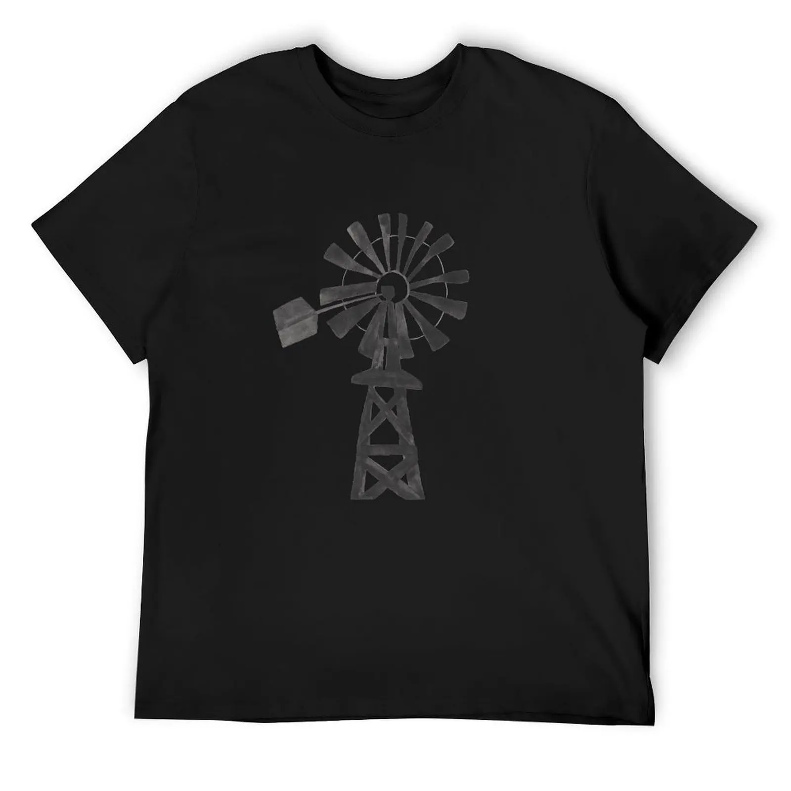 Black Windmill Country Watercolor Painting T-Shirt plus size tops blacks graphics sports fans mens graphic t-shirts hip hop