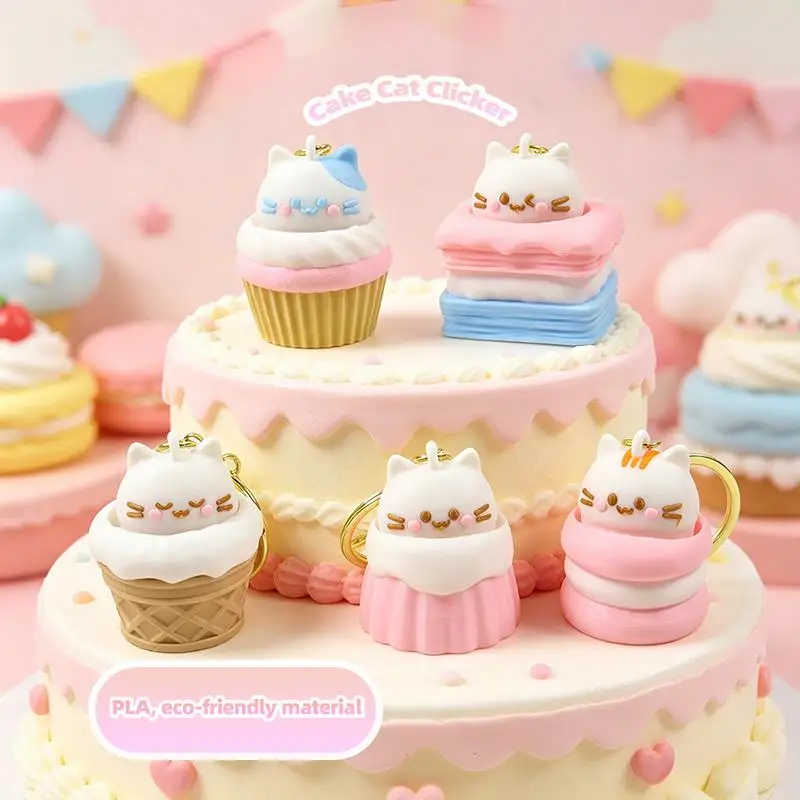 1 PCS Kawaii Cake Cat Clicker Fidget Keychain Cute Pet Stress Relief Pendant Mini Decompression Toy Gift For Kids Adults
