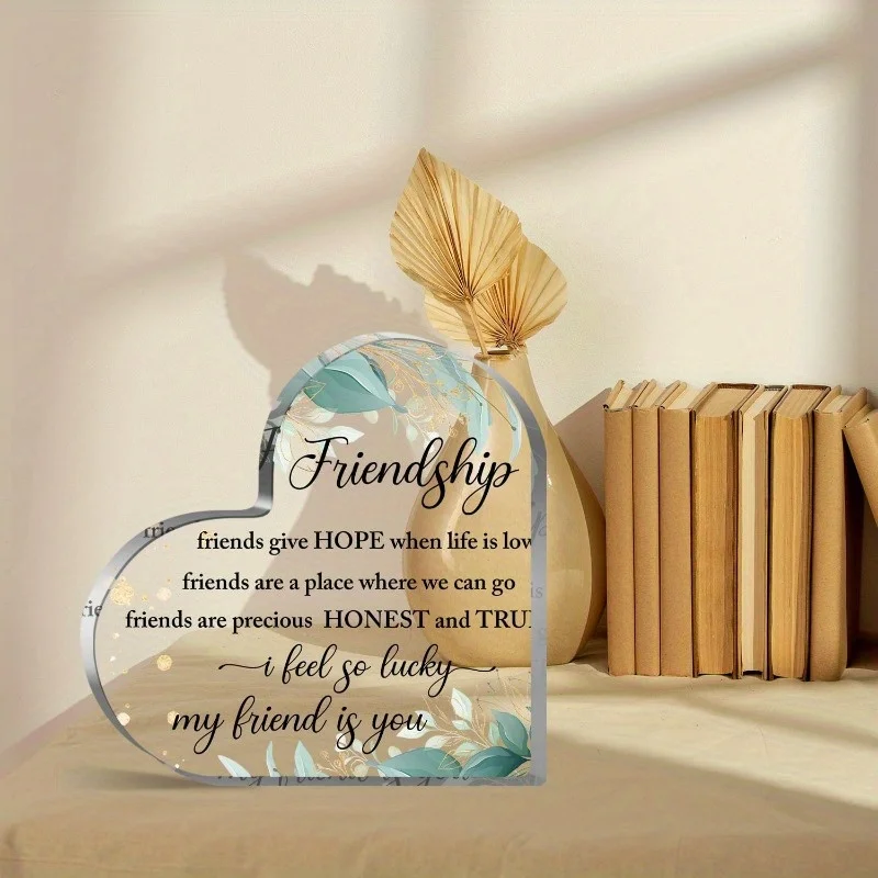 Figurine en acrylique en forme de cœur, design plat 2D, cadeau d'amitié pour la meilleure amie, sœur, symbole d'espoir, décoration d'intérieur