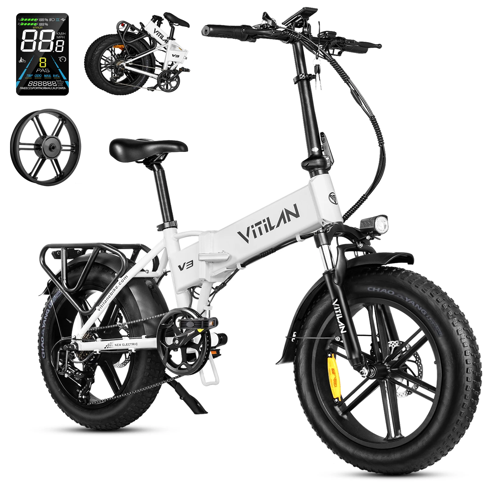 Vélo électrique pliable Vitilan V3, pneus larges de 20 pouces, moteur 750W, batterie amovible 48V 13Ah, autonomie de 70 km, freins à disque, accélérateur à demi-tour