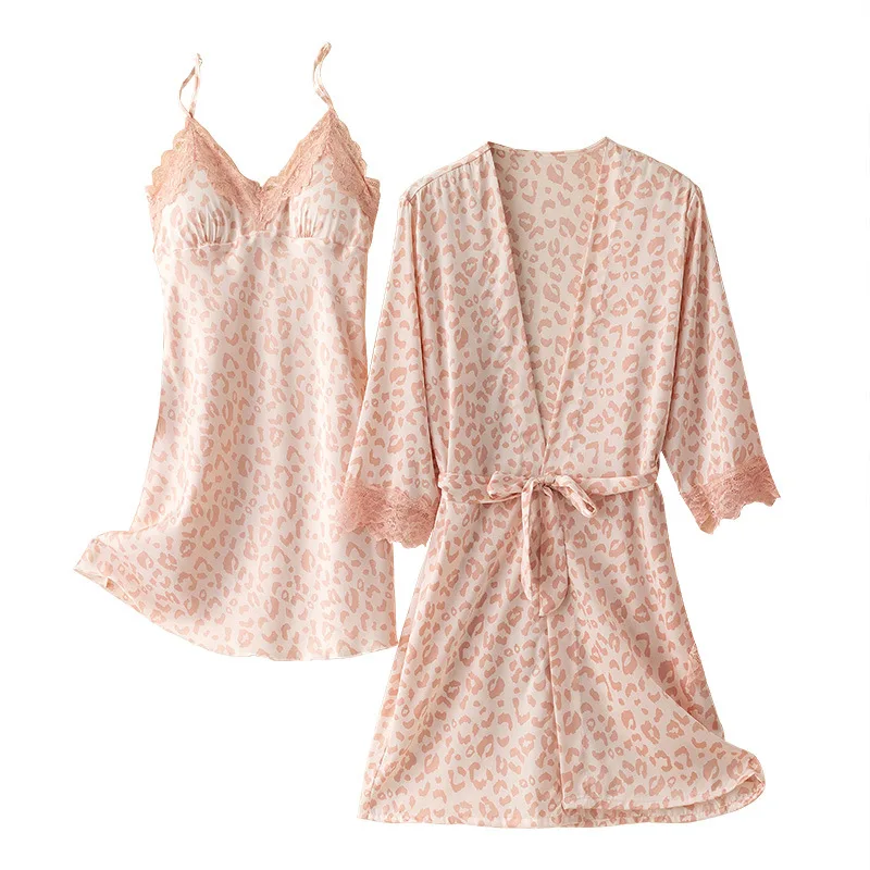 Twinset Women Rayon Kimono Bathrobe Sleep Suit Summer Nighty&Robe Gown Set Loungewear Lace Nightgown Sleepwear Lingerie