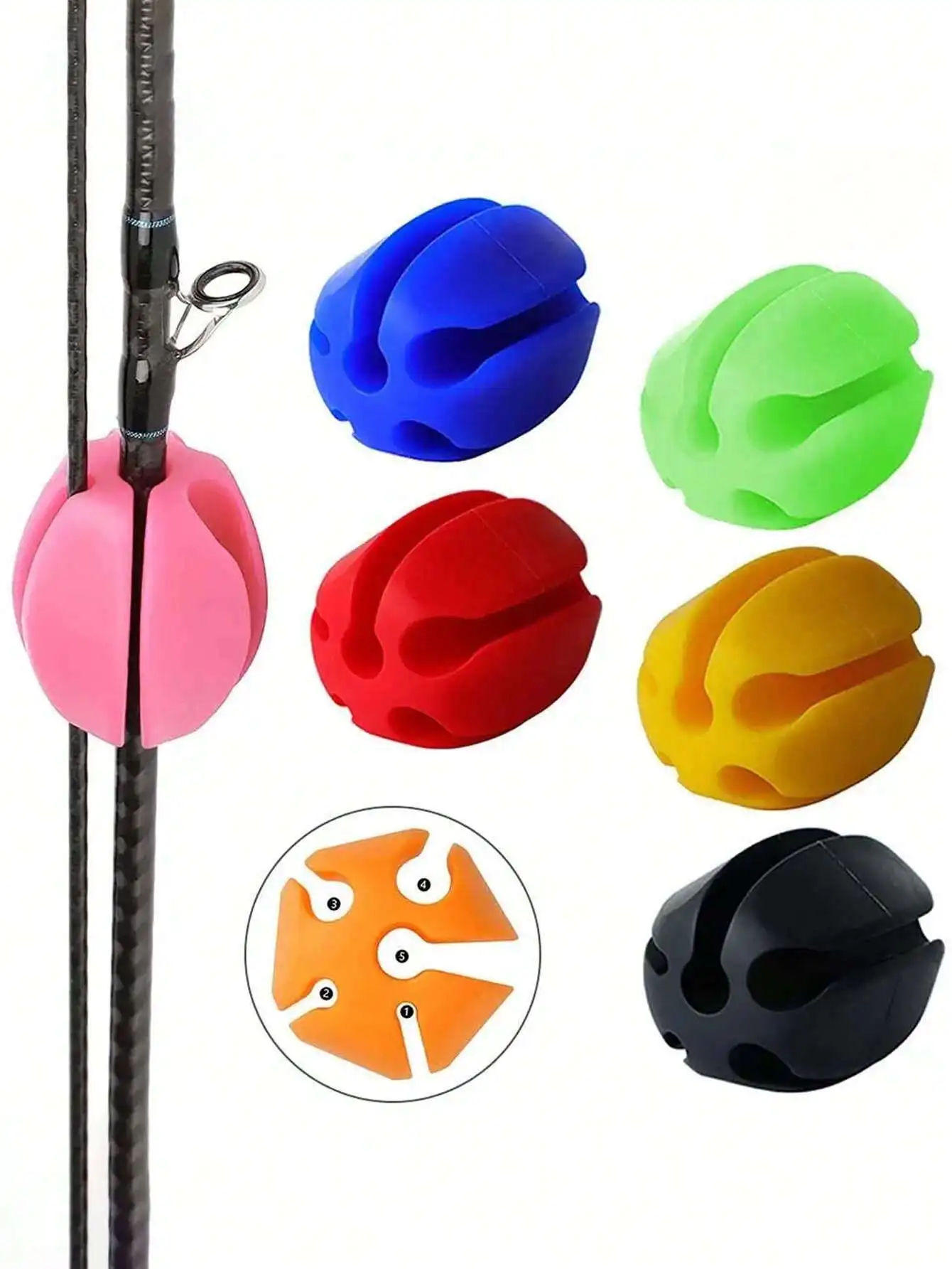 1pc Fishing Rod Holder With  Ball, 5 Holes, Lightweight Silicone Fishing Rod Organizer For Backpack Portable Fishing Pole Tie St