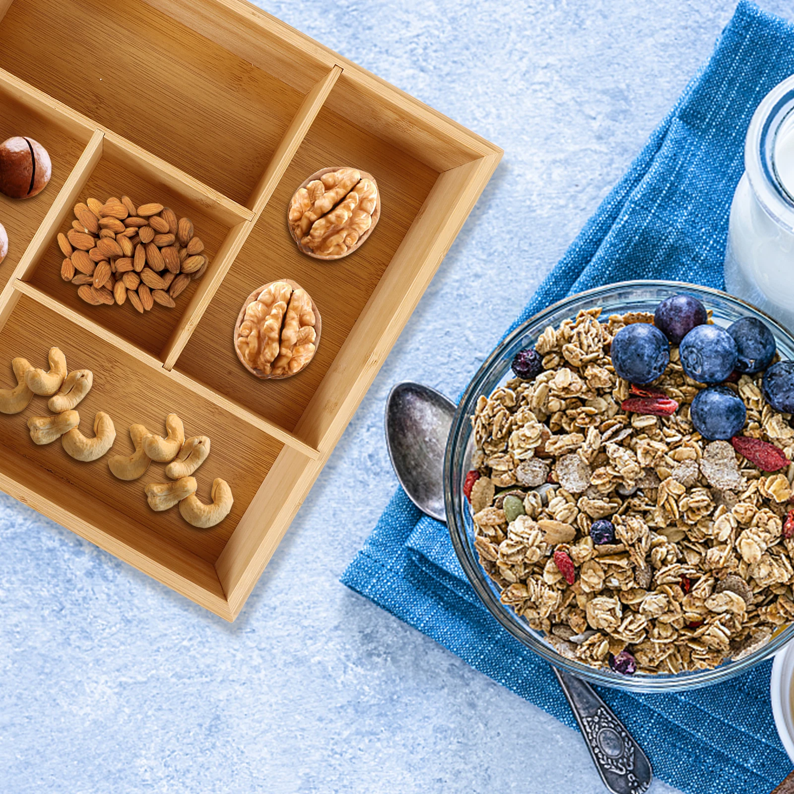 

Bamboo Candy Box With Compartments Divided Snack Storage Tray For Nuts Candies Tea Bags Wooden Serving Platter Kitchen Bar