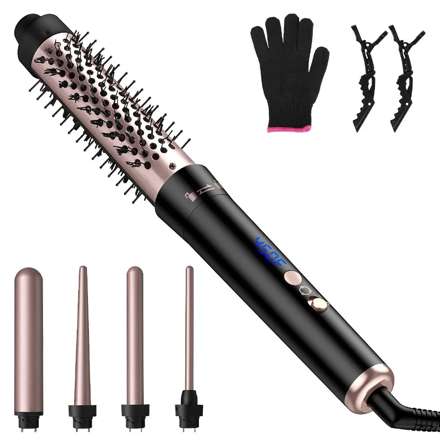 

5 in 1 Curling Wand Hair Curling Iron Normal Type Brush Anti-Tangle Hair Thermal Brush Curler with 4 Heating Levels 360° Rotata