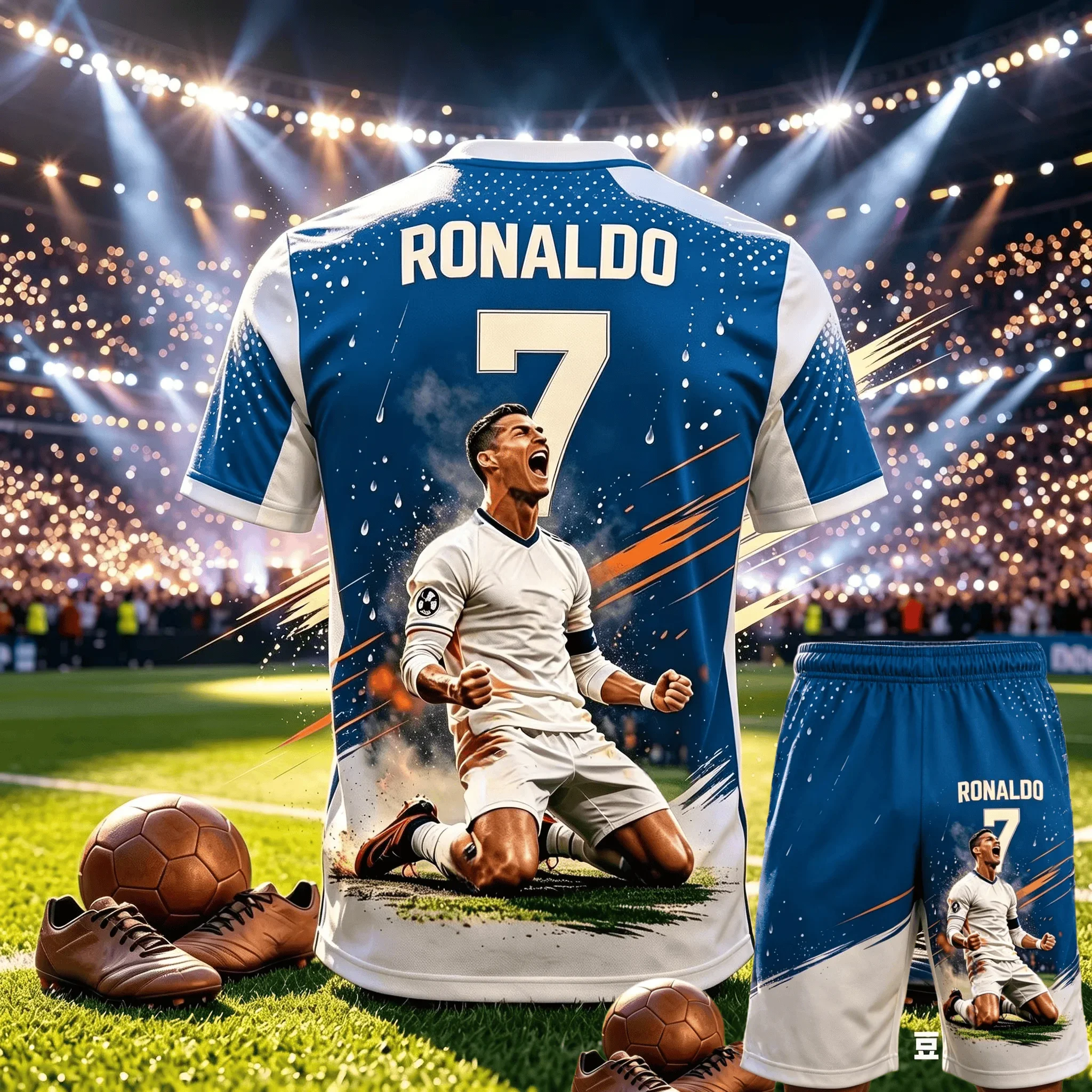 Cristiano Ronaldo Nr. 7 Fußball-Zweiteiler-Set, 3D-gedrucktes Trikot & Shorts, mehrfarbige Fan-Sportbekleidung für Erwachsene & Kinder – Detail 8